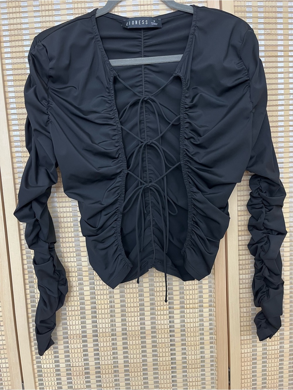 Lioness Black Lace-Up Ruched Crop Top
